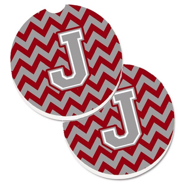 Carolines Treasures Letter J Chevron Crimson and Grey Set of 2 Cup Holder Car Coaster CJ1043-JCARC - main